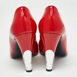 Pre Owned Chanel Red Patent Peep Toe Pumps Size  40