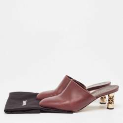 Chanel Burgundy Leather Chain Detail Heel Mules Size 39.5