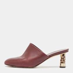 Chanel Burgundy Leather Chain Detail Heel Mules Size 39.5