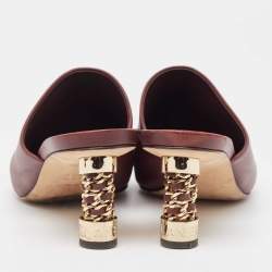 Chanel Burgundy Leather Chain Detail Heel Mules Size 39.5