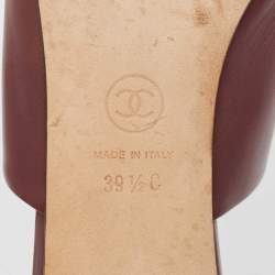 Chanel Burgundy Leather Chain Detail Heel Mules Size 39.5