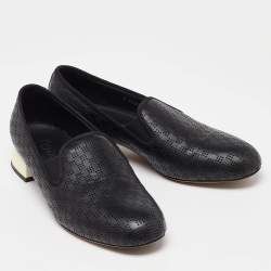Pre Owned Chanel Black Perforated Leather CC Slip On Loafers Size 38.5