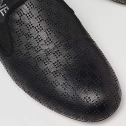 Pre Owned Chanel Black Perforated Leather CC Slip On Loafers Size 38.5