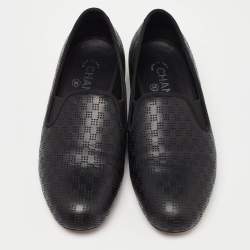 Pre Owned Chanel Black Perforated Leather CC Slip On Loafers Size 38.5