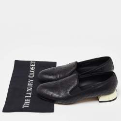 Pre Owned Chanel Black Perforated Leather CC Slip On Loafers Size 38.5
