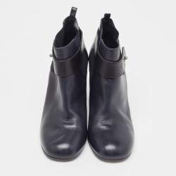 Chanel Navy Blue/Black Leather CC Turnlock Ankle Boots Size 39