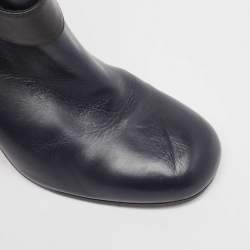 Chanel Navy Blue/Black Leather CC Turnlock Ankle Boots Size 39