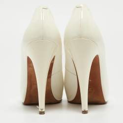 Chanel Off White/Black Patent Leather CC Cap Toe Pumps Size 38