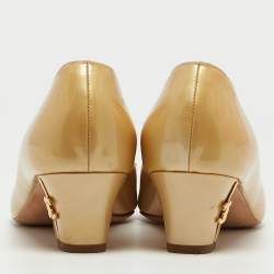 Pre Owned Chanel Yellow Patent Leather Open Toe Pumps Size 39.5
