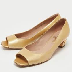 Pre Owned Chanel Yellow Patent Leather Open Toe Pumps Size 39.5