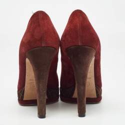 Chanel Burgundy/Brown Suede CC Cap Toe Platform Pumps Size 38