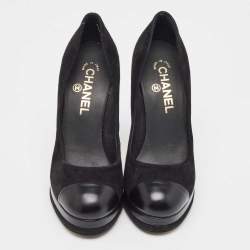 Pre Owned Chanel Black Suede and Leather Cap Toe Platform Pumps Size 38