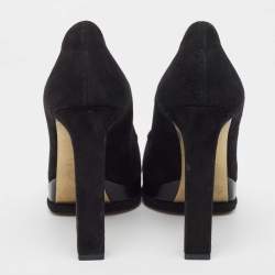 Pre Owned Chanel Black Suede and Leather Cap Toe Platform Pumps Size 38