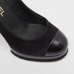 Pre Owned Chanel Black Suede and Leather Cap Toe Platform Pumps Size 38