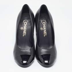 Chanel Black Leather CC Pearl Embellished Heels Cap Toe Pumps Size 36.5