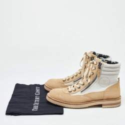 Chanel Beige/White Canvas and Suede CC Ankle Boots Size 40