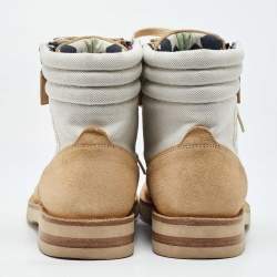 Chanel Beige/White Canvas and Suede CC Ankle Boots Size 40