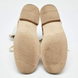 Chanel Beige/White Canvas and Suede CC Ankle Boots Size 40