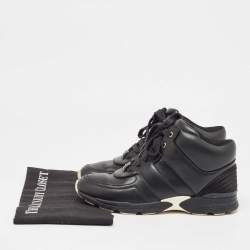 Pre Owned Chanel Black Leather And Satin Athletic CC Lace Up Sneakers Size 38