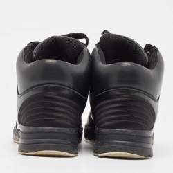 Pre Owned Chanel Black Leather And Satin Athletic CC Lace Up Sneakers Size 38