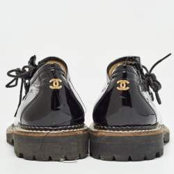 Chanel Black Patent Lace Up Oxfords Size 36.5