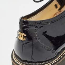 Chanel Black Patent Lace Up Oxfords Size 36.5