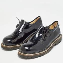 Chanel Black Patent Lace Up Oxfords Size 36.5