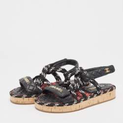 Chanel Black Leather Dad Slingback Sandals Size 38
