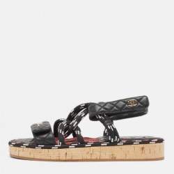 Chanel Black Leather Dad Slingback Sandals Size 38