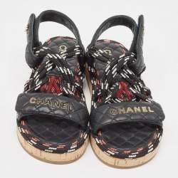 Chanel Black Leather Dad Slingback Sandals Size 38