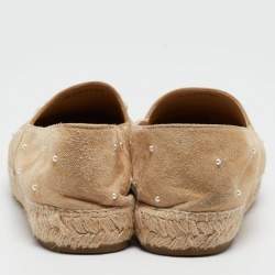 Pre Owned Chanel Beige/Black Suede CC Faux Pearl Embellished Espadrille Flats Size 41