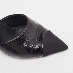 Chanel Black Leather and Canvas Cap Toe CC Pearl Heel Mules Size 39