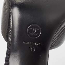 Chanel Black Leather and Canvas Cap Toe CC Pearl Heel Mules Size 39