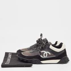 Chanel Black Nylon and Suede Lace Up Sneakers Size 38.5