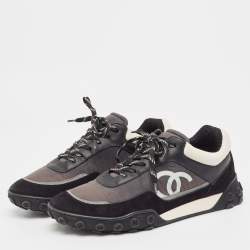 Chanel Black Nylon and Suede Lace Up Sneakers Size 38.5