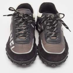 Chanel Black Nylon and Suede Lace Up Sneakers Size 38.5