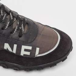 Chanel Black Nylon and Suede Lace Up Sneakers Size 38.5