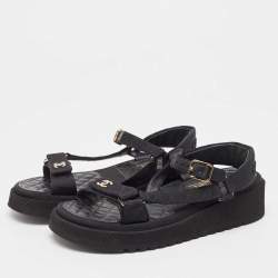 Chanel Black Quilted Fabric and Leather Dad Sandals Size 40.5