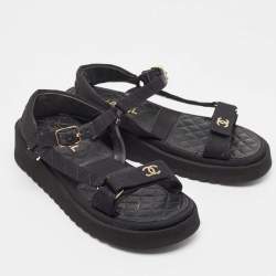 Chanel Black Quilted Fabric and Leather Dad Sandals Size 40.5