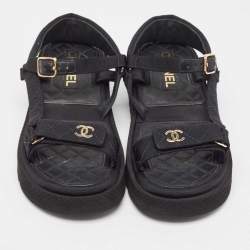 Chanel Black Quilted Fabric and Leather Dad Sandals Size 40.5