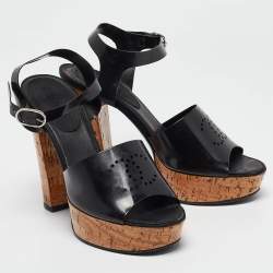 Chanel Black Jelly CC Cork Platform Ankle Strap Sandals Size 39