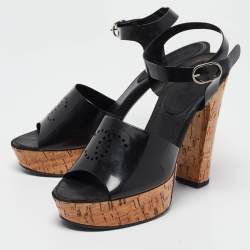 Chanel Black Jelly CC Cork Platform Ankle Strap Sandals Size 39