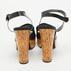 Chanel Black Jelly Cork Platform Ankle Strap Sandals Size 37.5