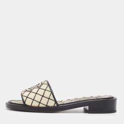 Chanel Cream/Black Shearing Fur Quilted Slide Sandals Size 41.5