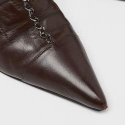 Pre Owned Chanel Brown Quilted Leather Chain Detail Pointed Toe Ankle Boots Size 40
