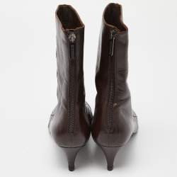 Pre Owned Chanel Brown Quilted Leather Chain Detail Pointed Toe Ankle Boots Size 40