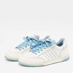 Pre Owned Chanel White Leather Lace Up Sneakers Size 35.5