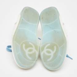 Pre Owned Chanel White Leather Lace Up Sneakers Size 35.5