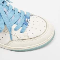 Pre Owned Chanel White Leather Lace Up Sneakers Size 35.5