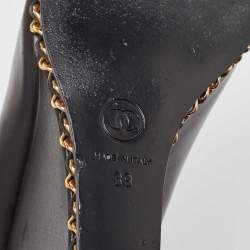 Pre Owned Chanel  Black Leather Chain Me Peep Toe Wedge Pumps Size 39